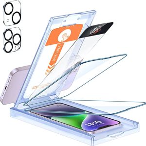 LK 5-in-1 Tempered Glass Protection for iPhone 14 Plus, iPhone 13 Pro Max Screen Protector (6.7 inches), [Auto Dust Elimination] 2 Tempered Glass Screen Protectors with 2 Camera Protection, 9H+ Hardness Film according to Milm, Scratch-Resistant