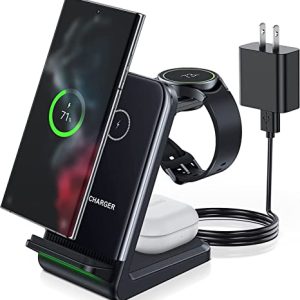 LK Wireless Charging Station 3 in 1 Wireless Charger Dock Station for Samsung Galaxy S23/23 Plus/S23 Ulta/S22/S21/Z/iPhone 14 13 12, Galaxy Watch 5/5 Pro/4/iWatch Ultra 8 7, for Galaxy Buds/Airpods