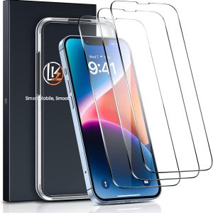 LK Screen Protector for iphone 14 6.1-Inch, 9H Tempered Glass Film Case Friendly, Full Coverage Alignment Frame Easy Installation 3Pack