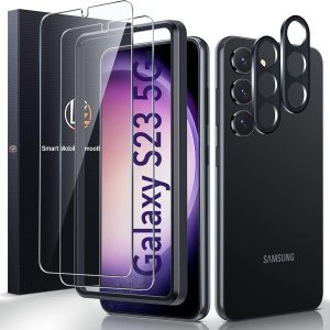 [2+2] LK 2 Packs Samsung Galaxy S23 Screen Protector, S23 Screen Protector Tempered Glass with 2 Pack Camera Lens Protector, HD Screen, Anti-Shatter, Anti Scratch Bubble Free, Case-Friendly