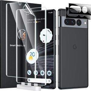 LK 2 Pack for Google Pixel 7 Pro Screen Protector + 2 Pack Lens Protector with Positioning Tool, Self-Healing TPU Film, Touch Sensitive, HD Screen Protector for Pixel 7 Pro, 6.7-inch, Ultra-Thin