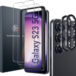 LK 2 Pack for Samsung Galaxy S23 Screen Protector & 2 Pack camera Lens Protector [Alignment Tool] Scratch-Resistant [Fingerprint Unlock Compatitble] Case Friendly, 9H Tempered Glass for S23 6.1 inch
