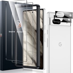 LK [2+2 Pack] for Google Pixel 7a Screen Protector, 2 Pack Screen Protector with 2 Pack Camera Lens Protector [Fingerprint Unlock Compatible] 9H Tempered Screen Protector Google Pixel 7a, Case Friendly