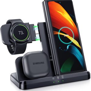 LK Induktive Ladestation für Samsung 3 in 1 Ladestation Kompatibel für Galaxy Watch 8/7/6/5/5 Pro/4 Ladegerät für Samsung S26 Ultra S25 S24 S23 S22 Z Flip Z Fold 7 6 5 Galaxy Buds, Kein Adapter