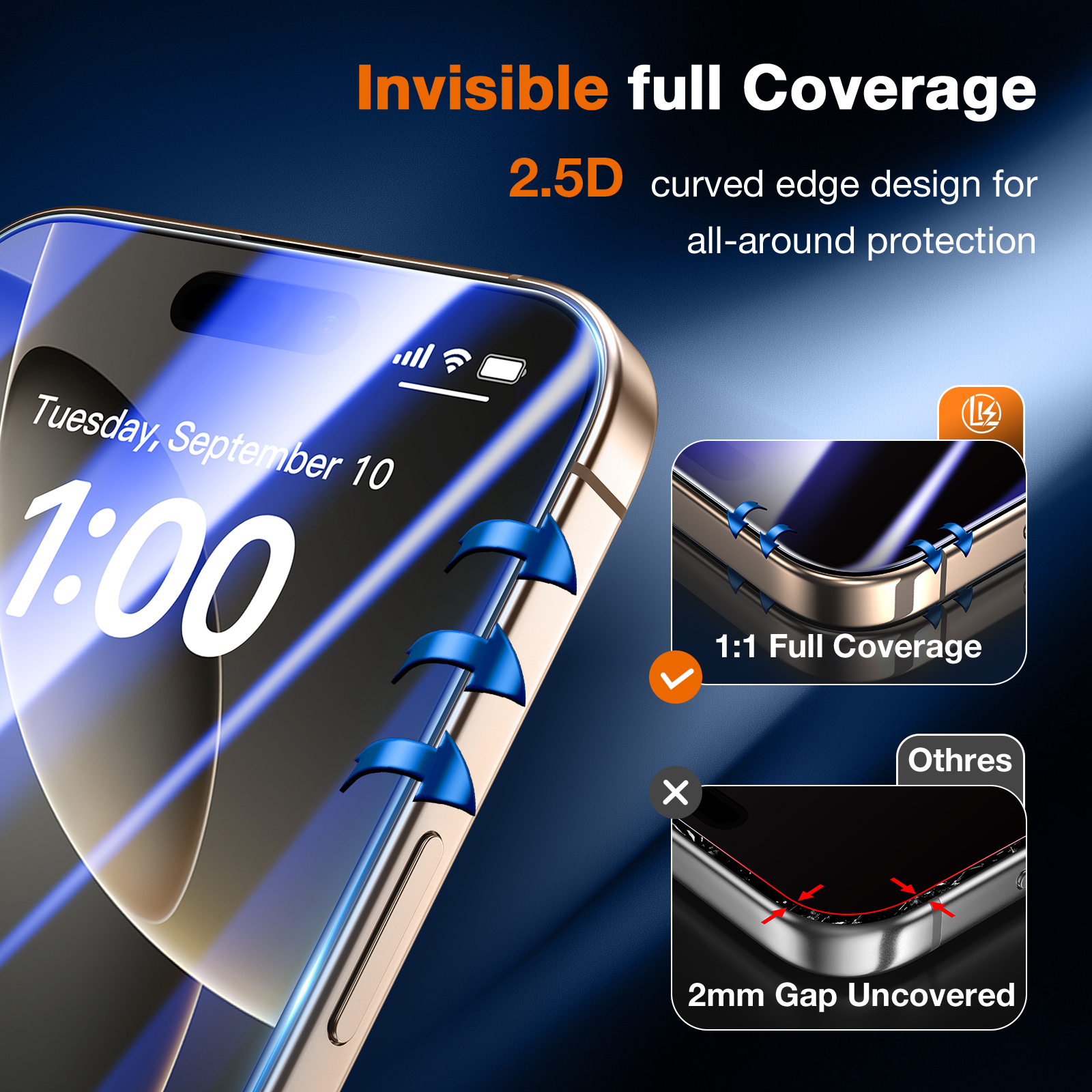 LK für iPhone 16 Pro Panzerglas, Staubfreie 1-Schritt-Montage, Full Coverage HD Displayschutz, blasenfrei, kratzfest, bruchsicher, Anti-Fingerabdruck, kompatibel mit Hülle, 2 Stück - Image 6