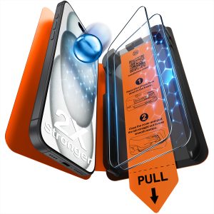 LK für iPhone 16/15 Panzerglas, Staubfreie 1-Schritt-Montage, Full Coverage HD Displayschutz, blasenfrei, kratzfest, bruchsicher, Anti-Fingerabdruck, kompatibel mit Hülle, 2 Stück